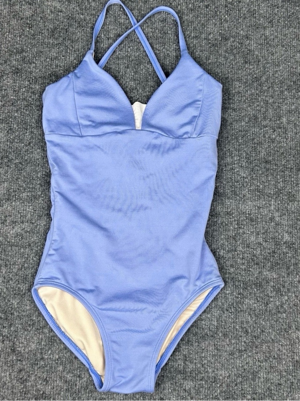 Jo & Jax Youth Large Periwinkle Strappy Mesh Dance Leotard Cheer Gym Stretch